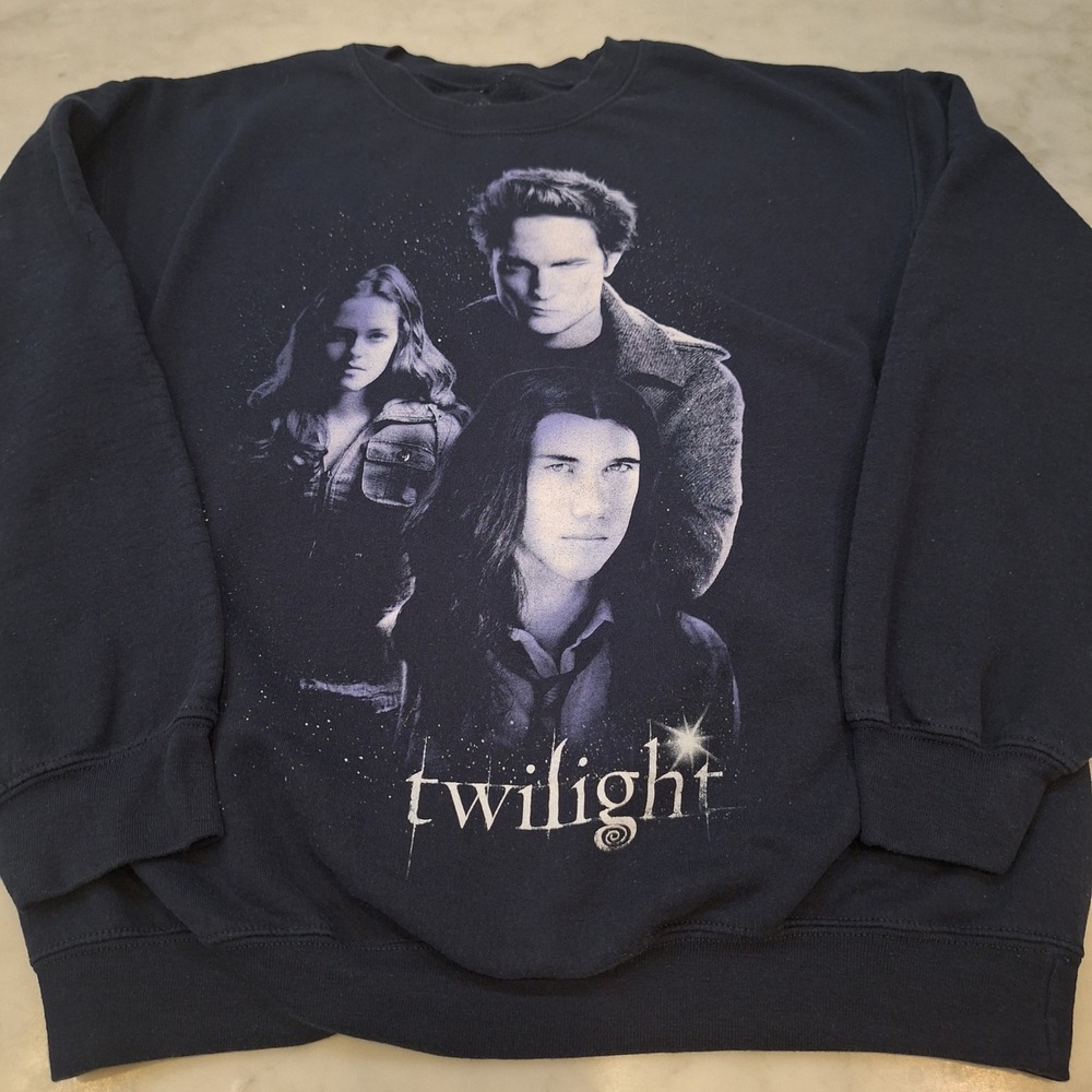 Y2K Twilight Saga Sweatshirt Women Medium Navy Blue Graphic Movie Promo Crewneck